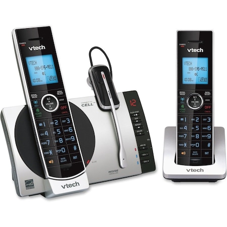 VTECH Cordless Headset Phone System, f/Cell Phone, 2 Handset, BK VTEDS67713
